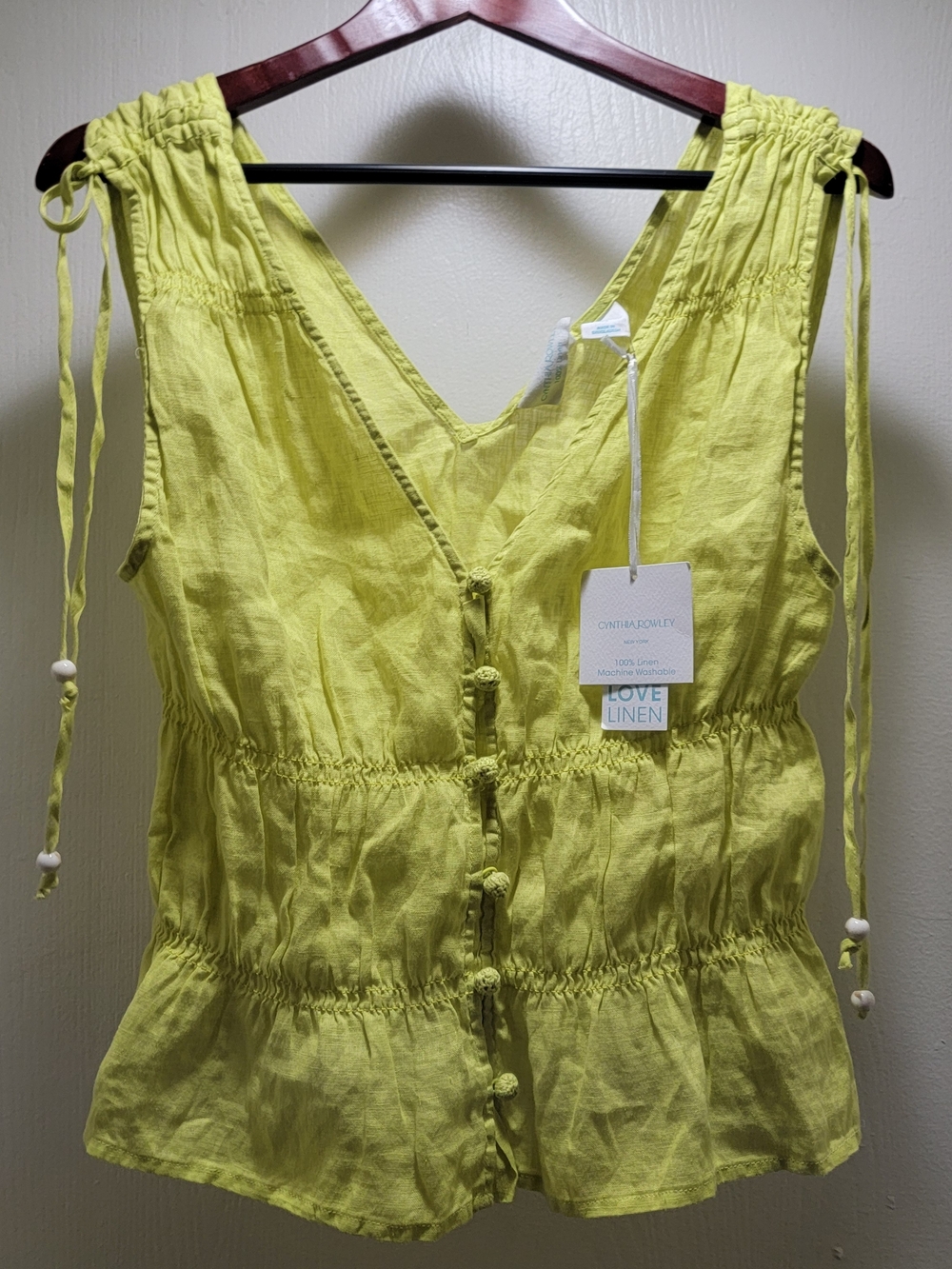 Cynthia Rowley Lime Green Linen Button Front Tank